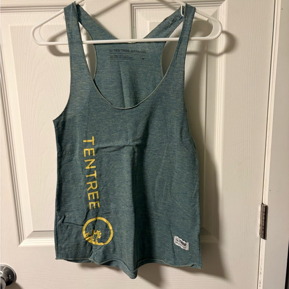 tentree Women's Blue Tank Top with Yellow Logo